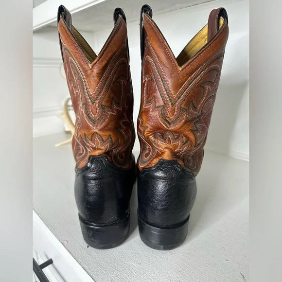 Vintage Tony Lama Two-Tone Cowboy Boots – Black & Cognac – Men’s 10.5 EE (Wide) - Picture 6 of 10
